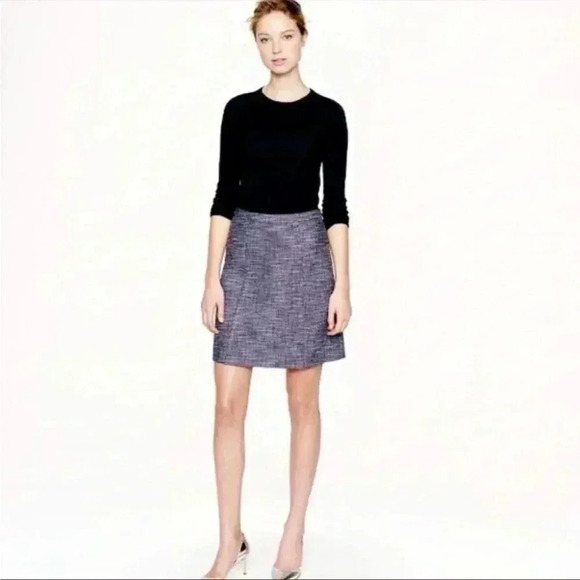 J. Crew A1798 Navy Tweed Cotton Box Pleat SP14 A Line Short Career Skirt Sz 6 - Picture 1 of 9